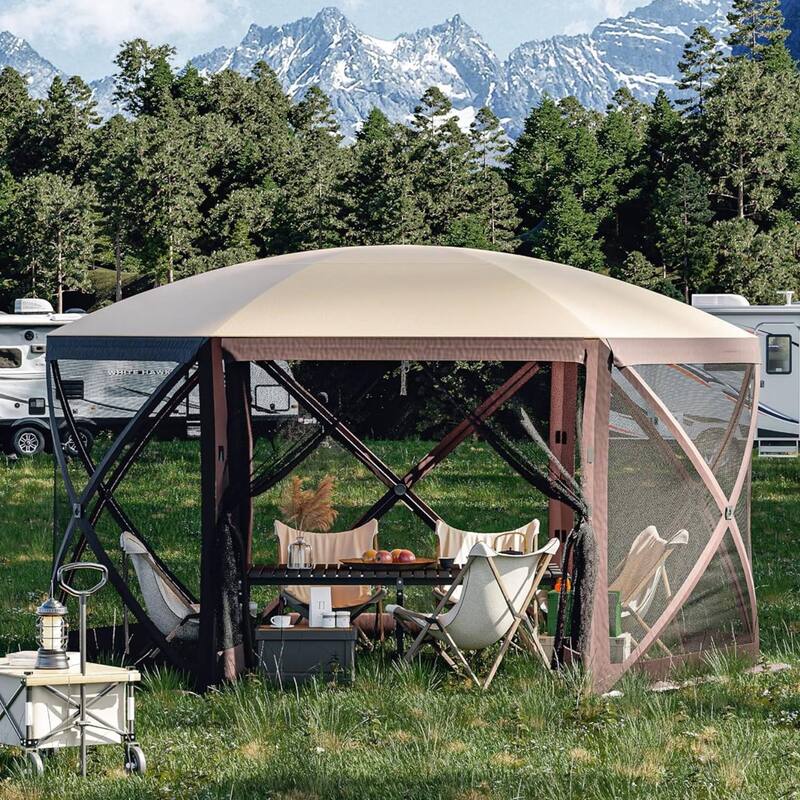Outdoor 12'x12' Portable Hexagon Pop-Up Gazebo, Instant Outdoor Canopy Tent - 12X12 Ft