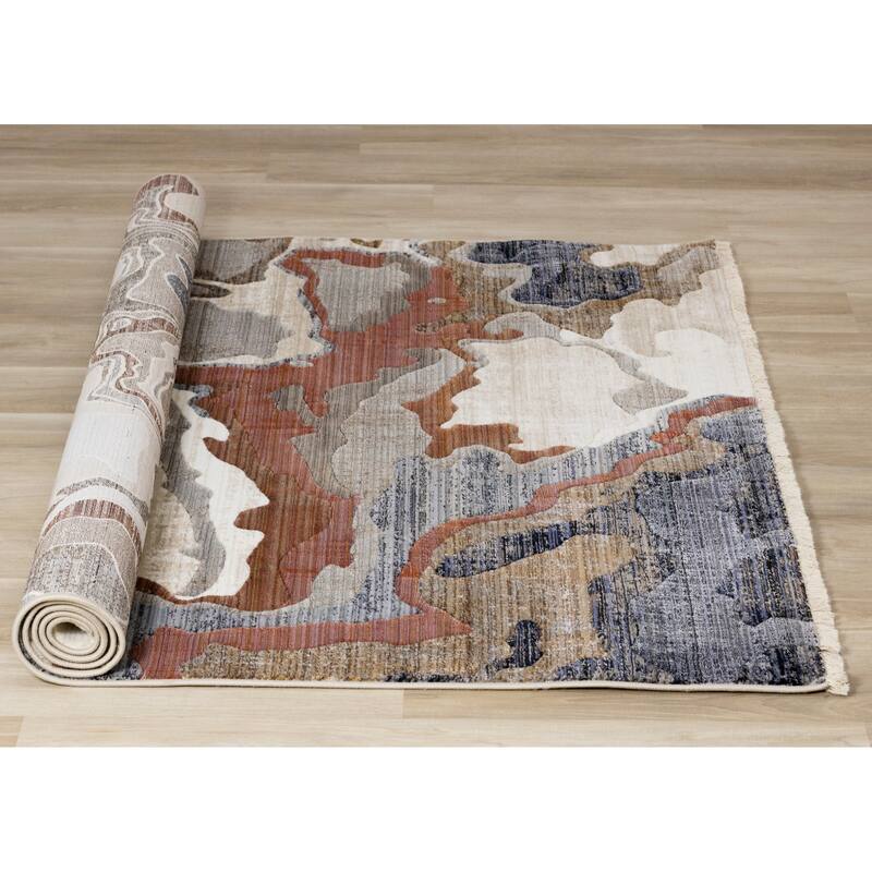 Cream Grey Brown Abstract Earth Area Rug.