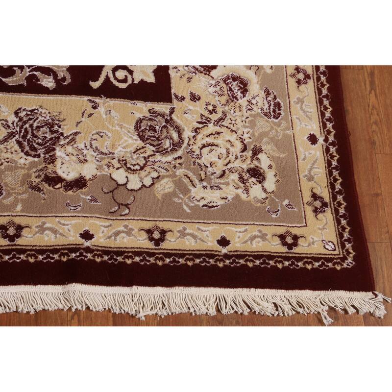 Red Victorian Style Kashan Turkish Area Rug Machine Made Floral Carpet - 6'6" x 9'10"