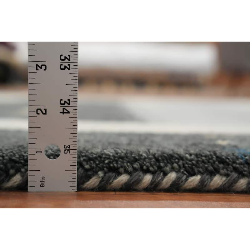 Hand Knotted Oriental 100% Wool Carpet Tribal Geometric Greys & Charcoal Gabbeh Area Rug - 7' 6'' X 5' 5''