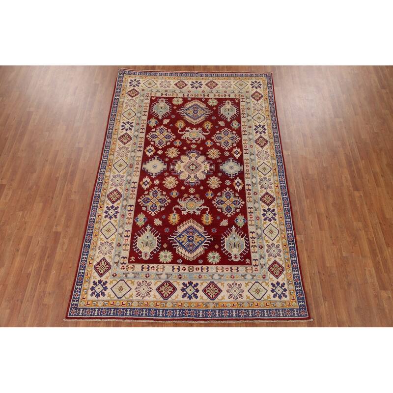 Hand Knotted Oriental 100% Wool Carpet Traditional Geometric Red Kazak Area Rug - 9' 11'' X 6' 5''