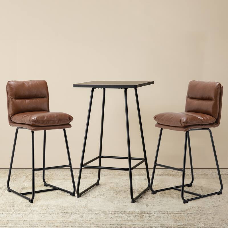 Glitzhome Industrial Modern Set of 3 Pub Table Set with 41"H Square Bar Table and Stools - Black Table & Brown Stools