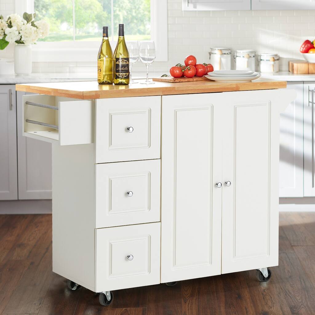 AVAWING Wood Rolling Kitchen Island Cart with Storage