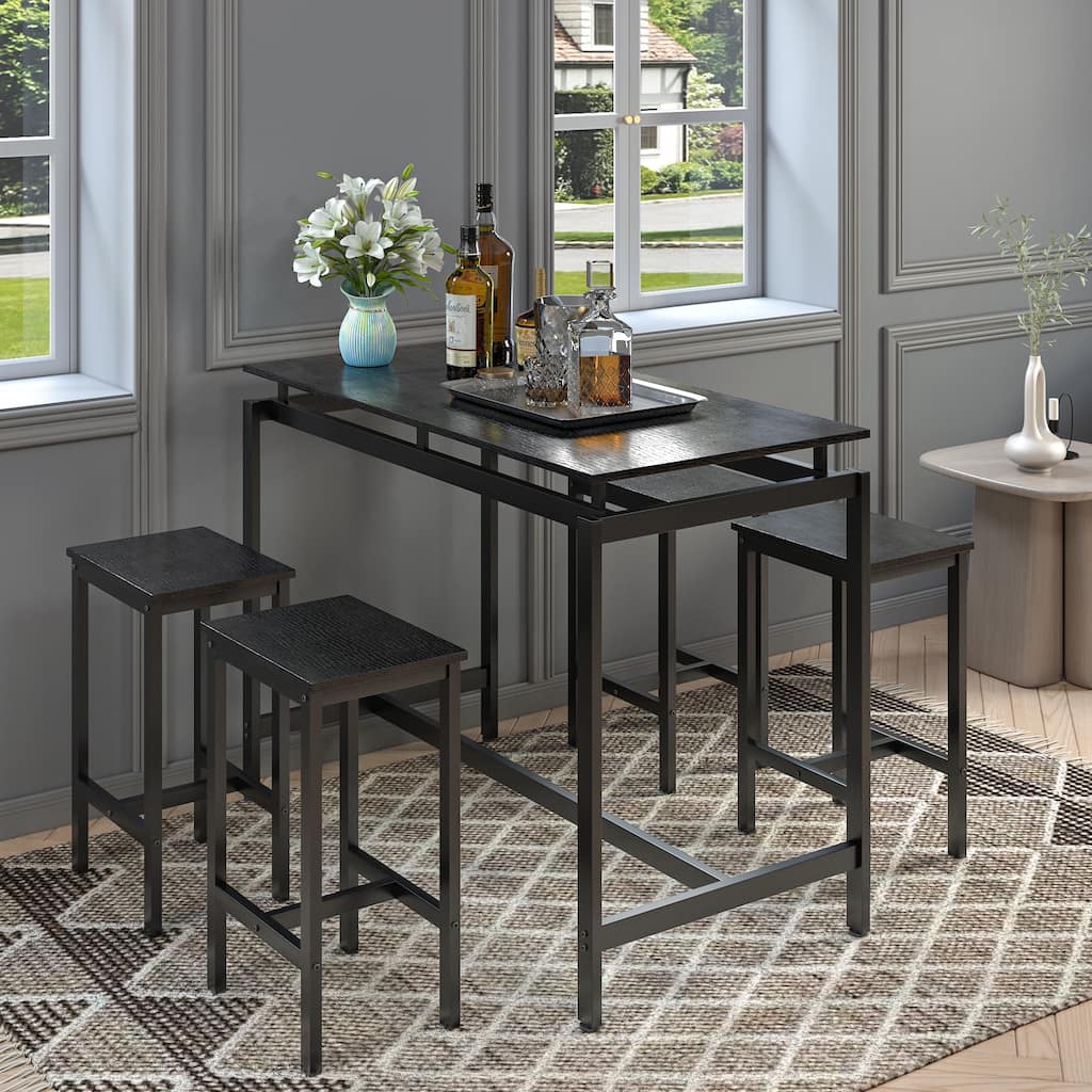 5 Pieces Dining Table Set for 4, Bar Table Set with 4 Bar Stools Counter Height Bar Table and Chairs Set