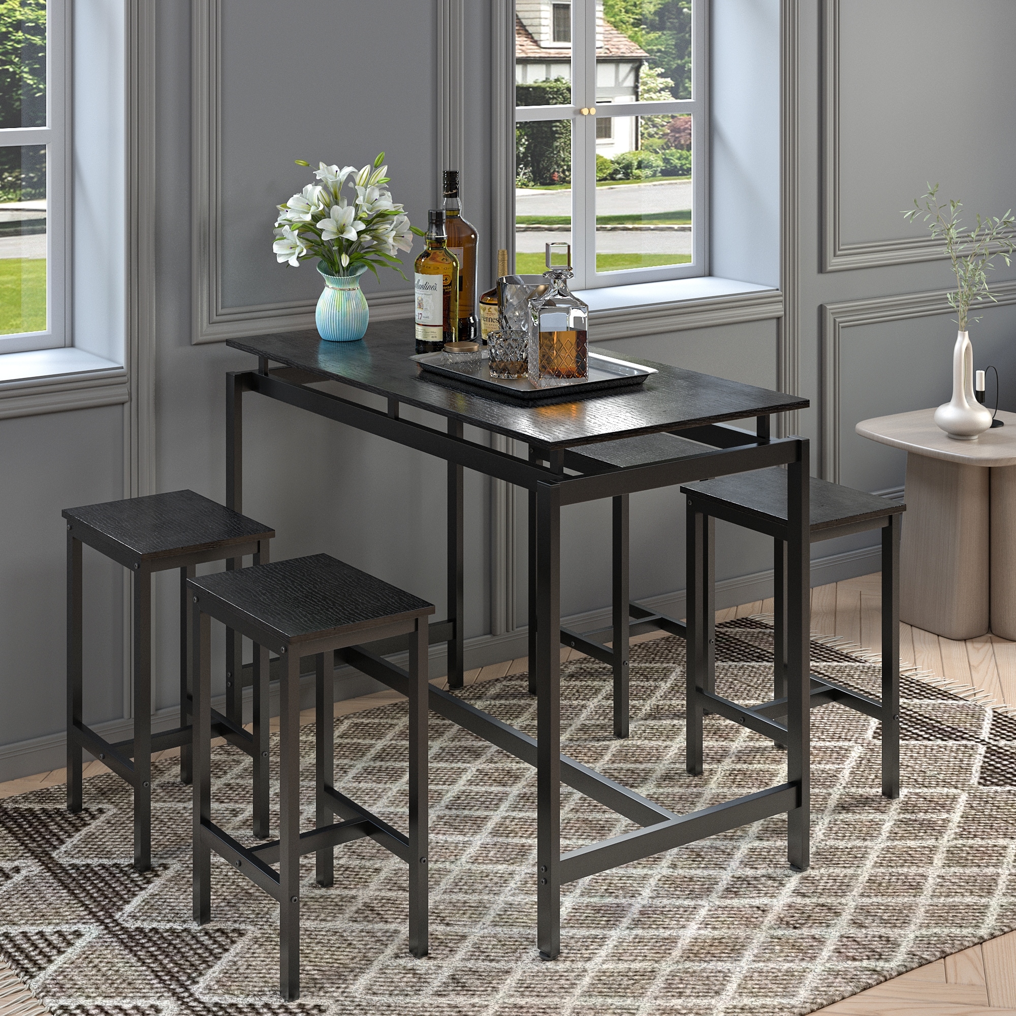 5 Pieces Dining Table Set for 4, Bar Table Set with 4 Bar Stools Counter Height Bar Table and Chairs Set