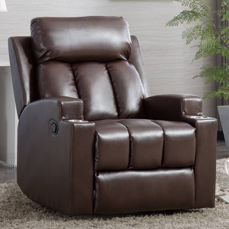 Massage and Heating Manual Recliner Chair with 2 Cup Holders Breathable Fabric - Brown