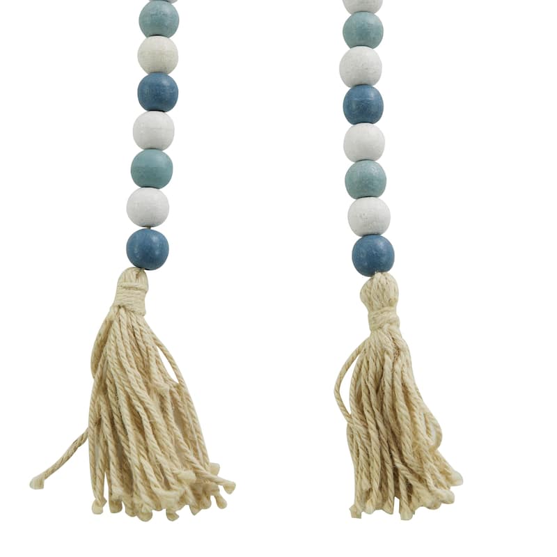 Mango Wood Handmade Round Long Carved Beaded Garland with Tassel - Roche River Decor