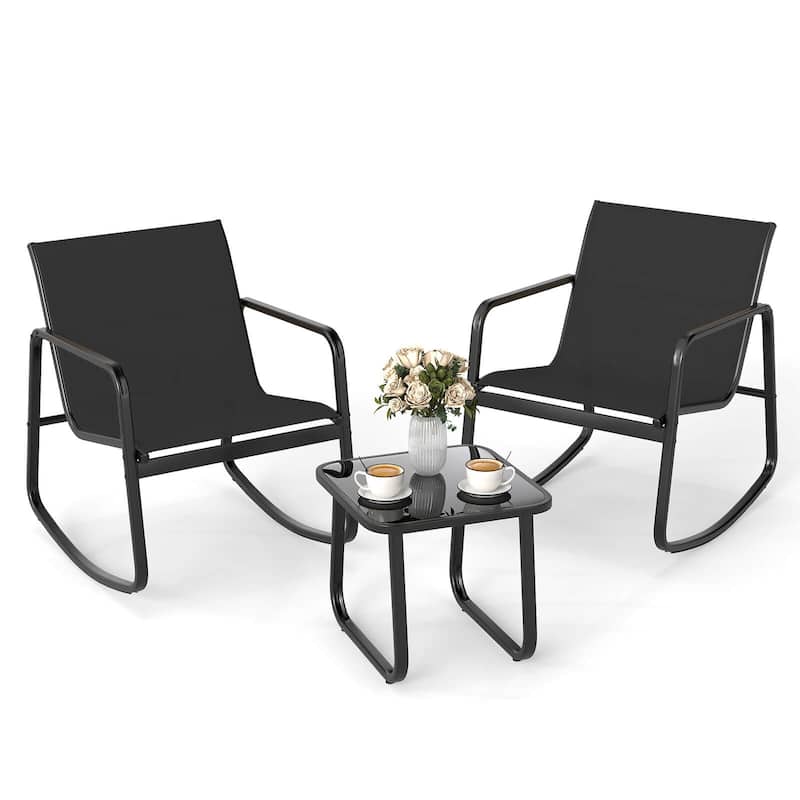 Costway 3 Piece Patio Rocking Set 2 Rocking Bistro Chairs & Glass-Top - See Details