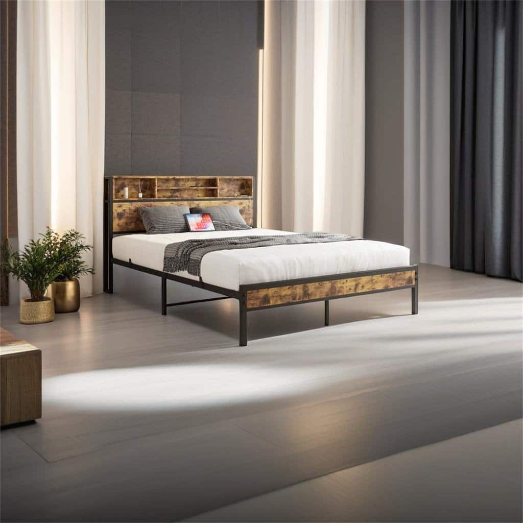 Queen Bed Frame with Storage Headboard
