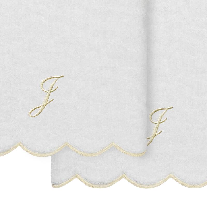Authentic Hotel and Spa 100% Turkish Cotton Beige ADORNIA Scallop Personalized 2 Piece Bath Towel Set - 2 Bath Towels