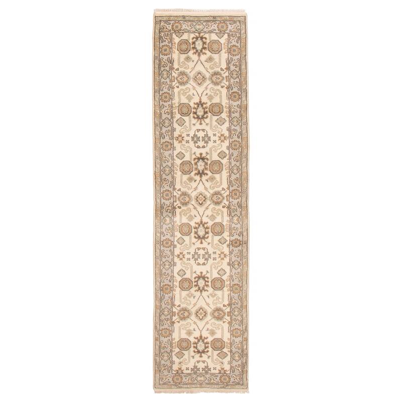 ECARPETGALLERY Hand-knotted Royal Oushak Cream Wool Rug - 2'6 x 10'2 - Cream - 2'6 x 10'2