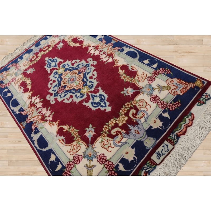 2'1''x3'2'' Hand Knotted Wool Mauve Traditional 250 KPSI Rug - 2' 1'' x 3' 2''