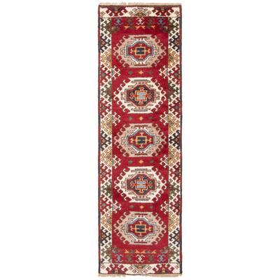 ECARPETGALLERY Hand-knotted Royal Kazak Dark Red Wool Rug - 2'1 x 6'11