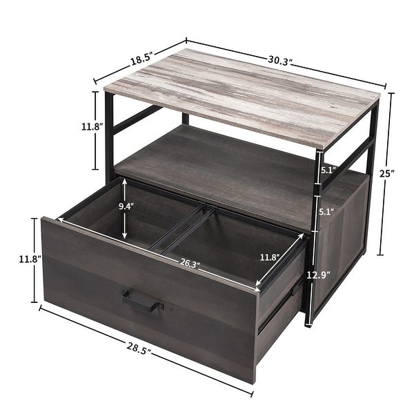 Home Office Horizontal File Cabinet With Drawers And Open Top Shelf ...