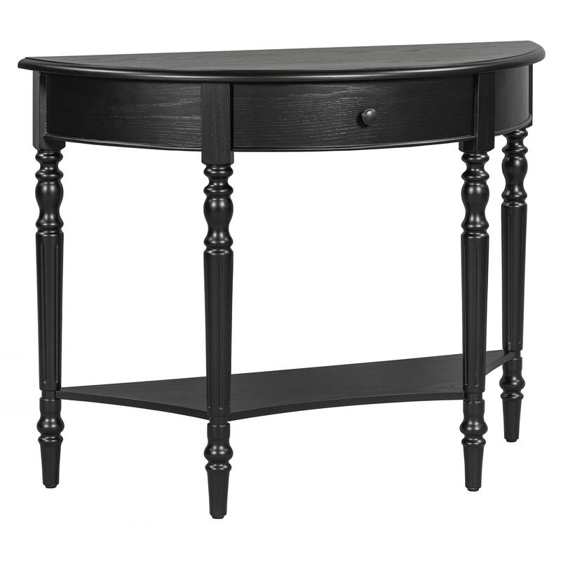 Farmhouse Half Moon Console Table with Drawer & Shelf - Rustic Accent Table