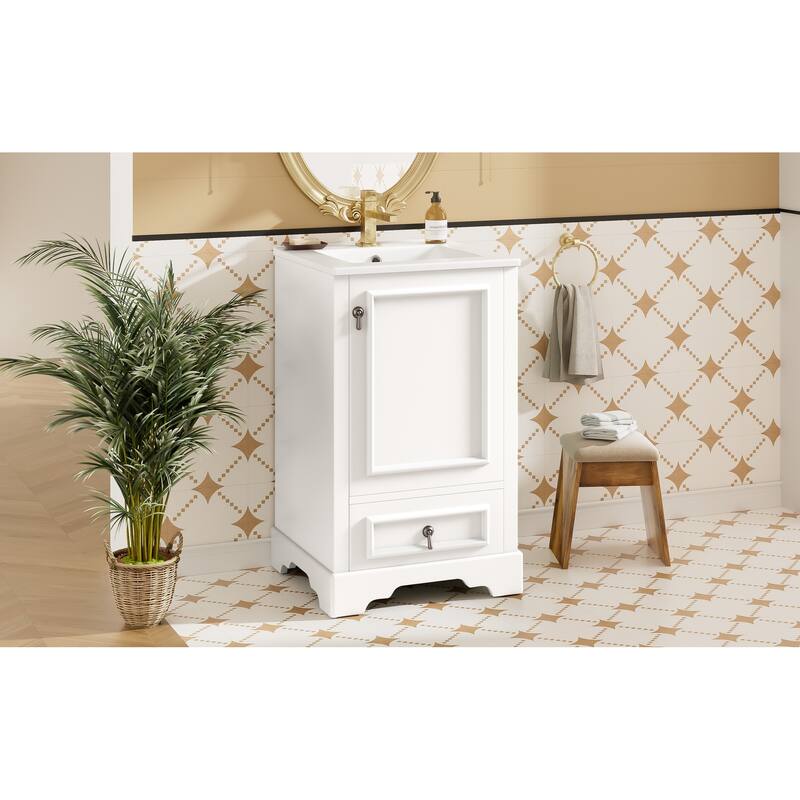 Bathroom Vanity with Sink, Bathroom Cabinet with Soft Closing Door, Storage Rack & Drawer, Free Standing Wood Vanity Set