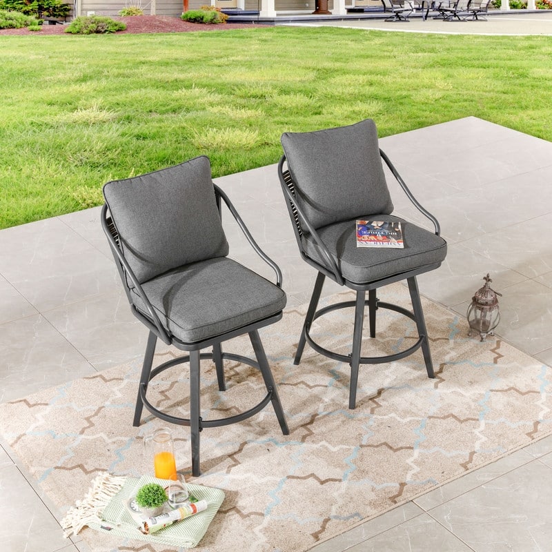 Patio Festival Outdoor Bar Stool with Grey Cushions (2-Pack)