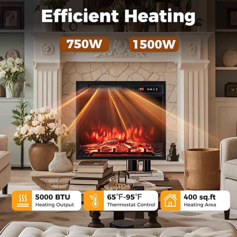 18 Inch Electric Adjustable Flames Fireplace Insert with Remote and 2 Heat Settings Timer Thermostat - 19.87" x 5.55" x 18.03"