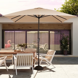 8×10ft Rectangular Iron Patio Market Umbrella with Crank,No Tilt Design