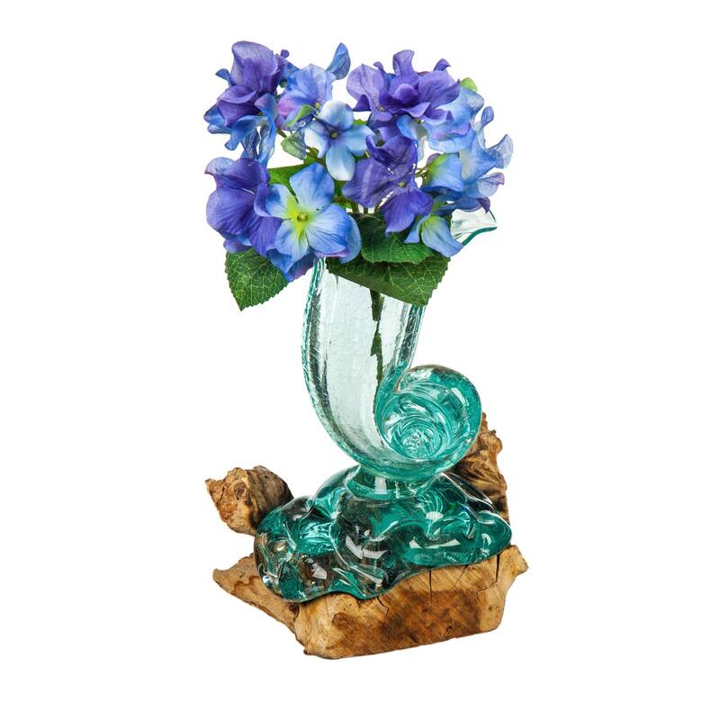 10 in. Glass Shell Vase Planter On Driftwood
