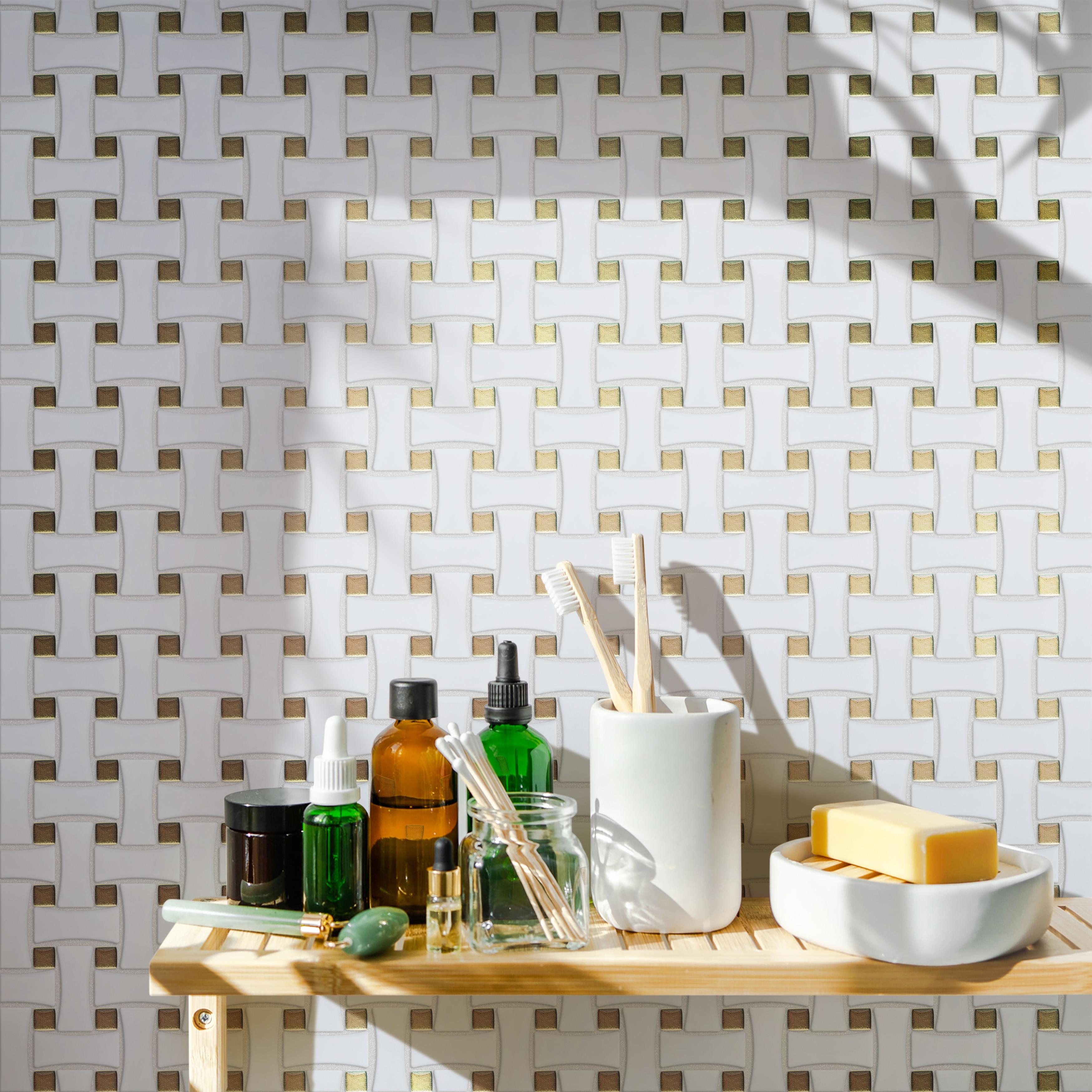 Merola Tile Metro Dog Bone Basketweave Matte White with