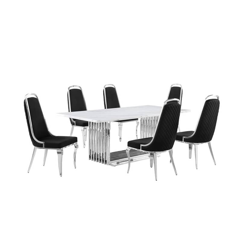 Best Quality Furniture D312/3-SC310-7 Dining Set with 79" White Marble Top