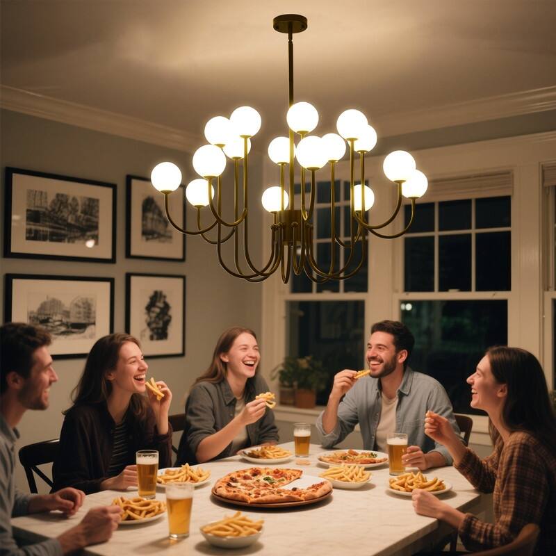 Sputnik Chandelier 16 Lights Black Mid Century Modern Ceiling Pendant Light with Glass Globe Shades - 36.6 in