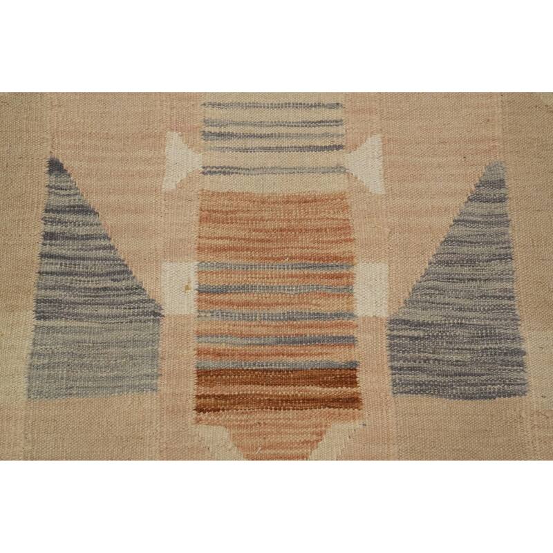 Hand Woven Oriental 100% Wool Carpet Southwestern Modern Multi-Colored Kilim Runner Rug - 9' 8'' X 2' 8''