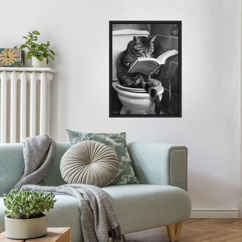 Literary Litter Box Cat by Niky Rahner Framed Canvas Wall Art