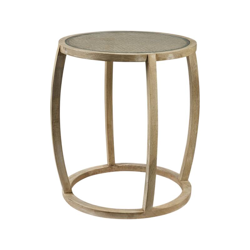 HomeRoots 26" Brown And Clear Glass Round End Table - 22' X '26.2' X '22