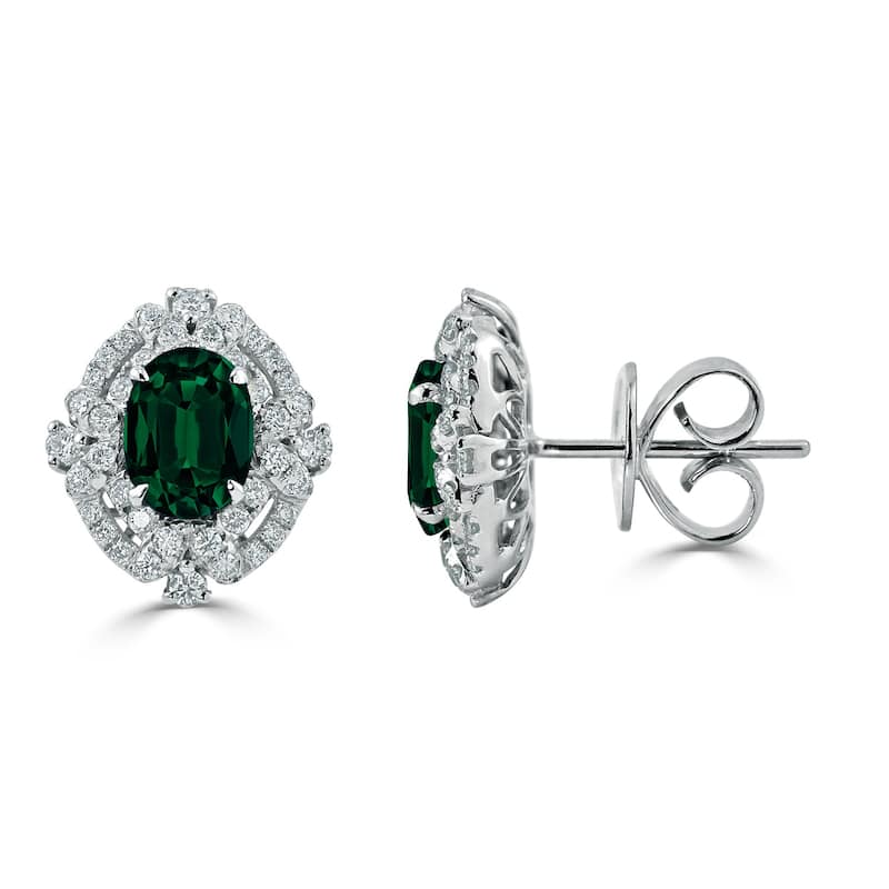 Auriya 2 1/4ct Vintage Oval-cut Emerald Halo Diamond Stud Earrings 5/8ctw 18k Gold