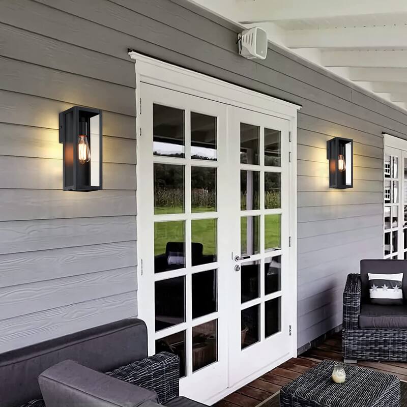 1-Light 12.76in Outdoor Wall Light with Matte Black Finish & Clear glass shade