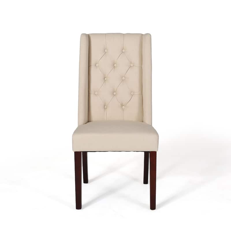 Beige Elegant Meeting Room Chair Vanity Chair with High Backrest, Upholstered Dining Chair Leisure Chair with Wood Legs