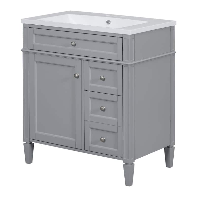 Plywood Freestanding Bathroom Vanity Set in Maple with Integrated Ceramic Sink with Mirror Cabinet - 30“ x 18"