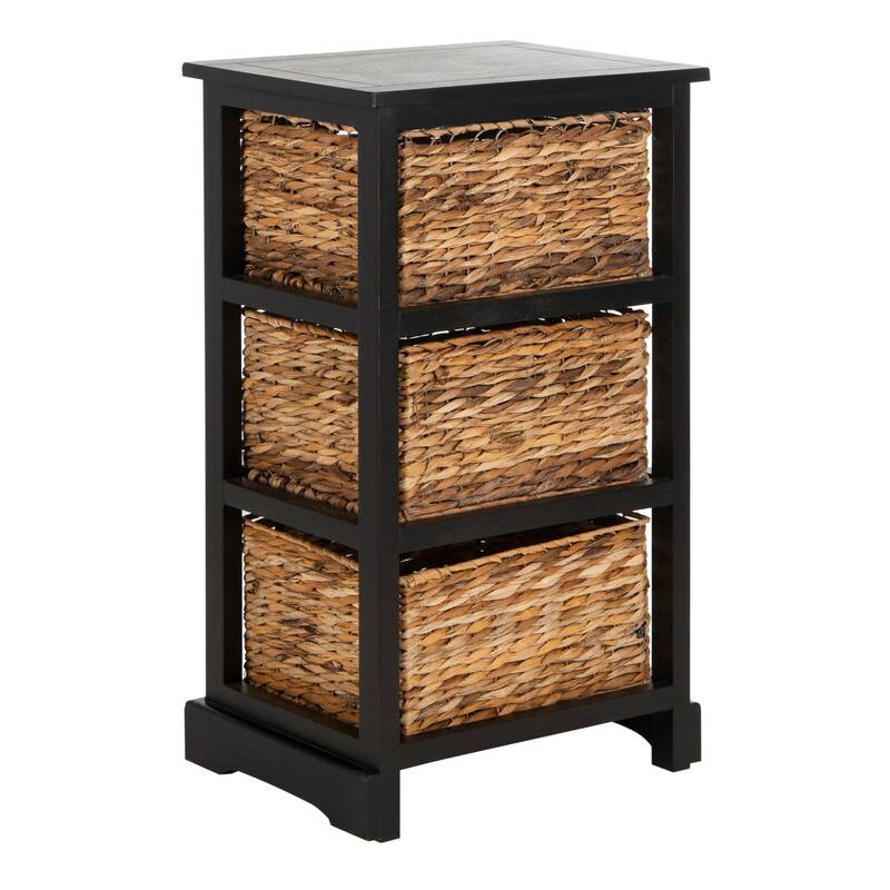 SAFAVIEH Evaline Distressed Black 3 Wicker Basket Storage Unit - 17.3" x 13.4" x 29.5" - 17Wx13Dx30H
