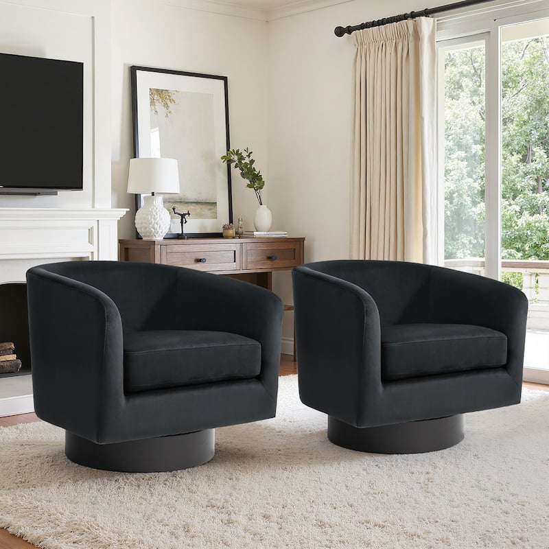 2 Set Modern Upholstered Swivel 360 Degree Accent Chair - 31" W × 29" D × 29" H - Black