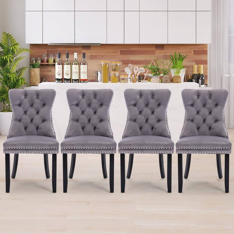 Velvet Dining Chairs Set of 2, Tufted Dining Chairs with Nailhead Back and Ring Pull Trim - 25.5×19.7×37.4inch
