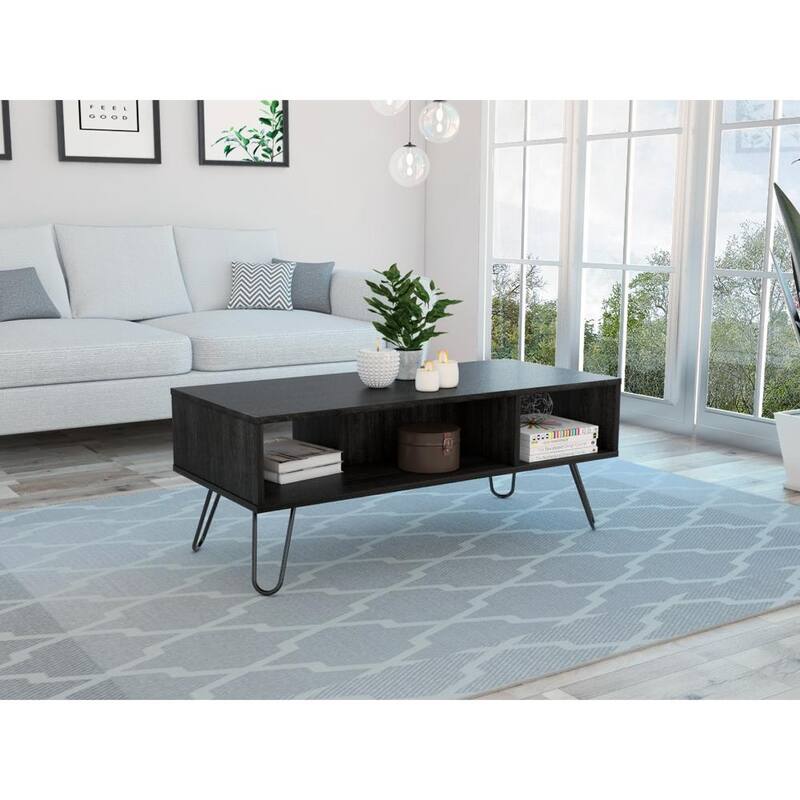 TUHOME Vassel Hairpin Leg Coffee Table with Open Shelves