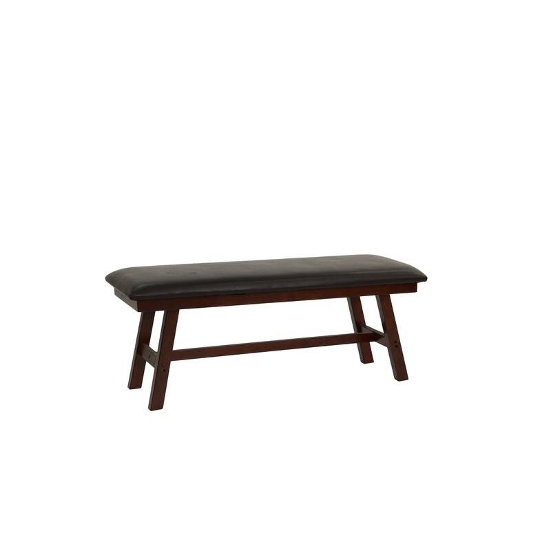 Modern Dining Bench Upholstered Faux Leather Cushion Seat with Solid Wood Legs Kitchen Bench