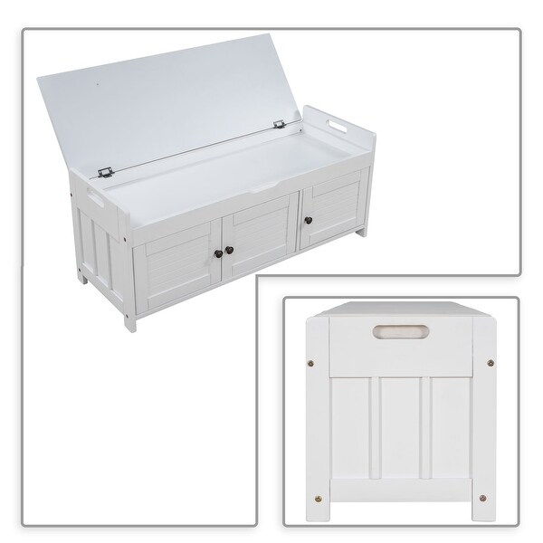 Classic Modern Storage Bench with Two Cabinets and Flip-Top