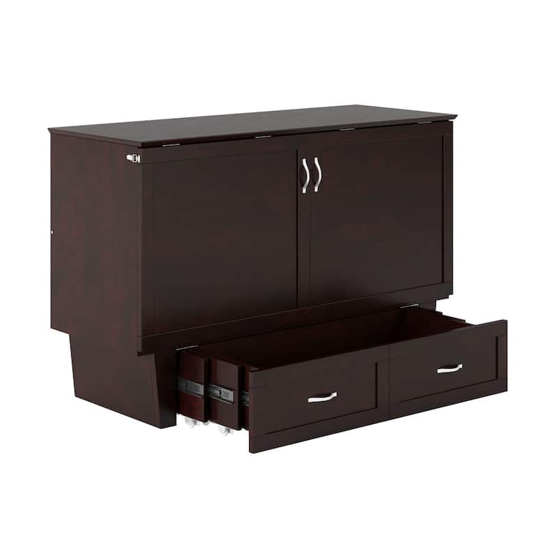 Murphy Bed Chest with Mattress & Charger - Space Saving Furniture, Espresso Finish, Queen Size