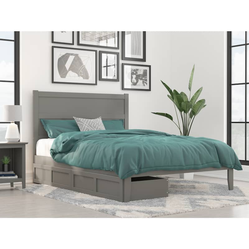 Platform Bed with Drawers Grey - Modern Storage Bed Frame, Wood Bed