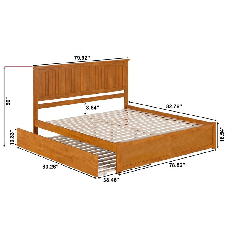 King Size Wood Platform Bed with Trundle - Rococo Romance Style, Light Toffee Finish