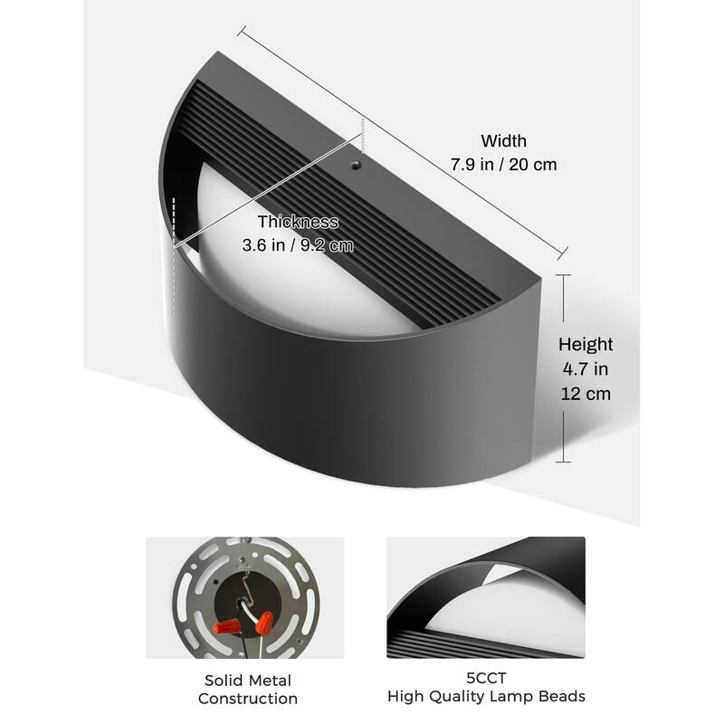 YANSUN Black Half Moon Wall Light 5CCT Dimmable Memory, Hardwired Sconce