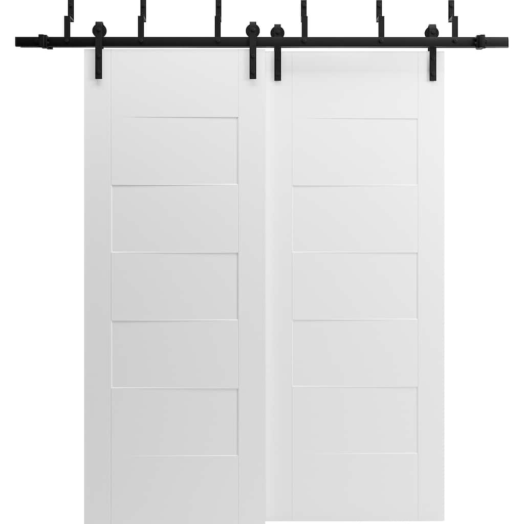Sliding Closet Barn Bypass Doors / Mela 0755 Painted White / Modern 6.6FT Silver Rails / Wood Solid Bedroom Wardrobe Doors