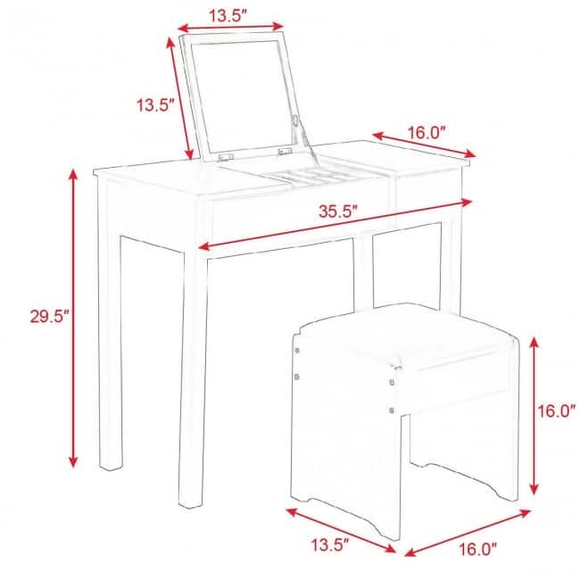 Vanity Makeup Dressing Table Set with Cell Storage Box-Black - 35.4" x 15.7" x 29.5" (L x W x H)