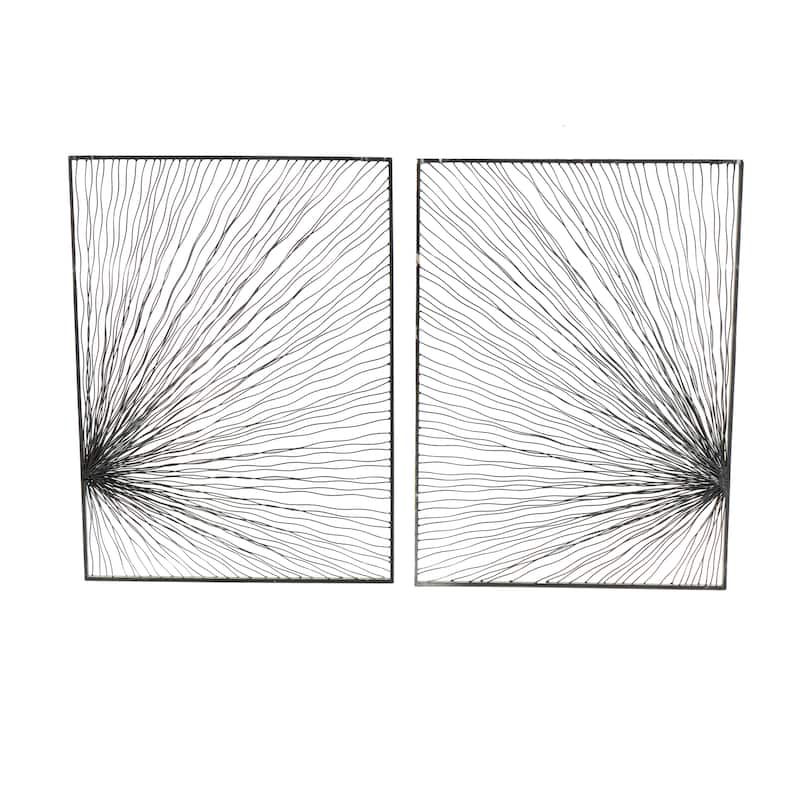Silver Metal Coiled Ribbon Sunburst Home Wall Decor (Set of 2)