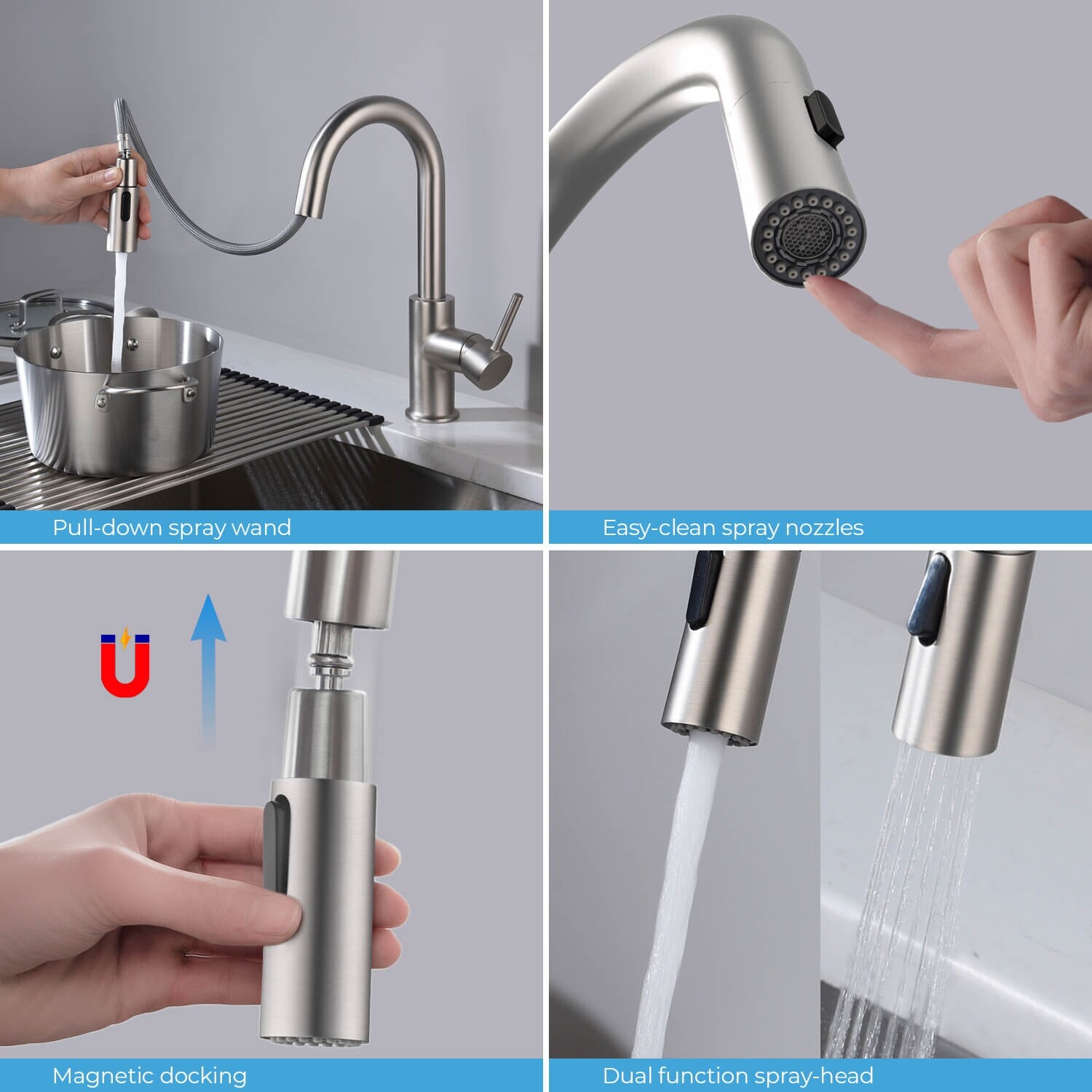 Single-Hole Pull-Down Kitchen Faucet with Sprayer and Magnetic Docking