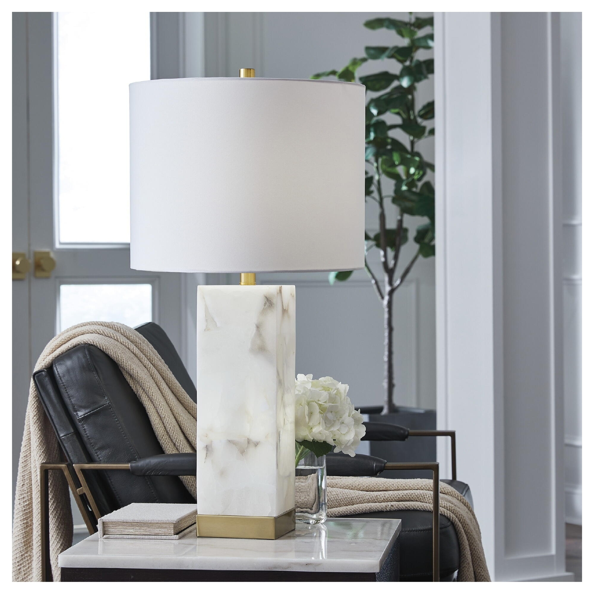 Signature Design by Ashley Linderfield White / Gold Finish Table Lamp - 14"W x 14"D x 30"H