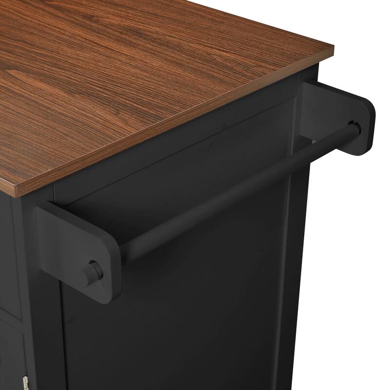 39.3" Farmhouse Kitchen Island with Drop Leaf, Towel Rack & Rolling Cart